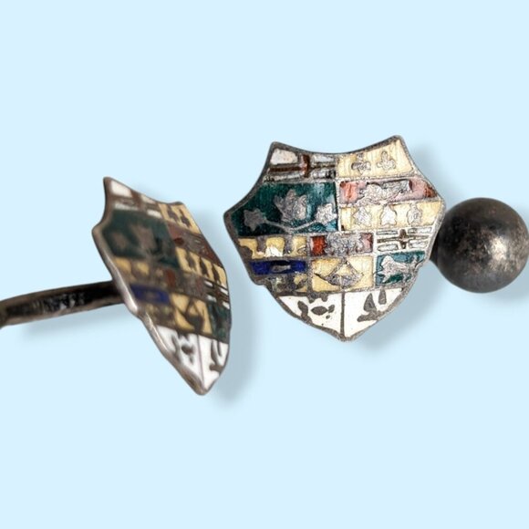 Antique Sterling Heraldic Enamel Cufflinks - Picture 3 of 5
